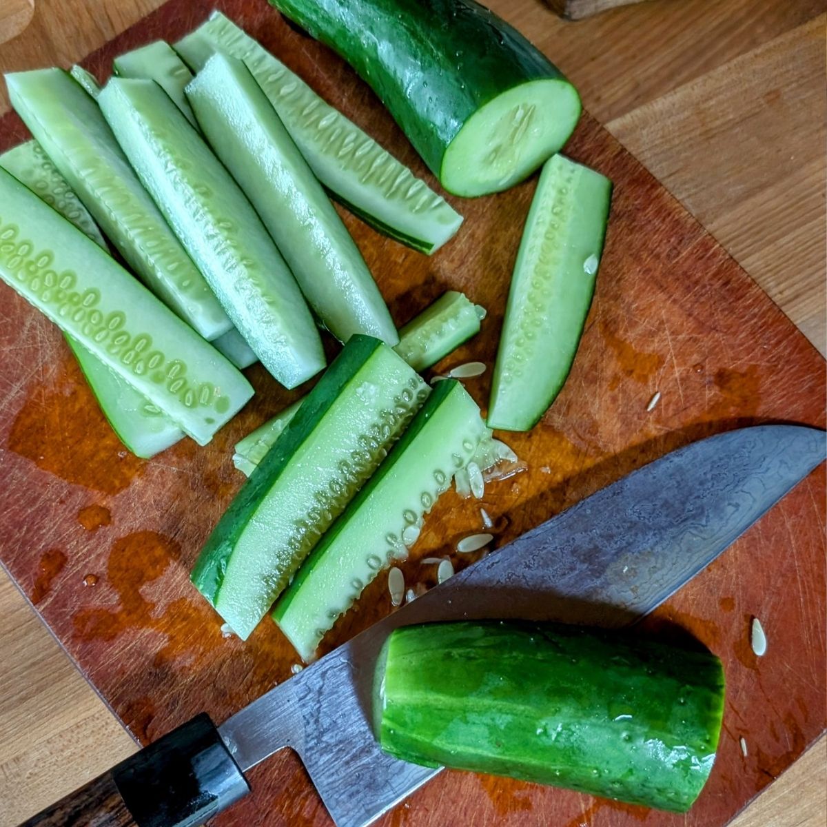 cucumbers sliced for pickles without dill from the garden.