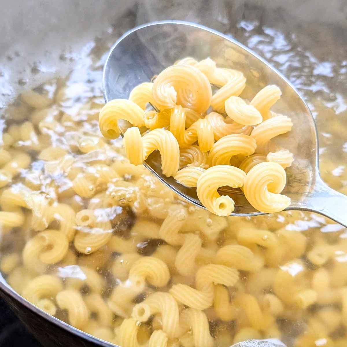 cooked cavatappi pasta in a pot ready to make cajun pasta without meat!