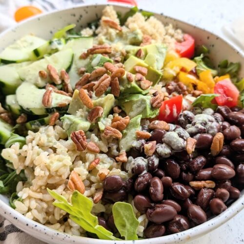 southwest black bean bowl with quinoa and brown rice with a spicy jalapeno dressing recipe.