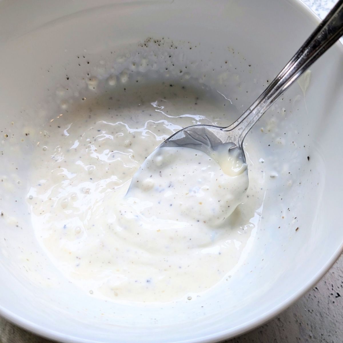 classic creamy mayo based dressing for pasta salad with arugula.