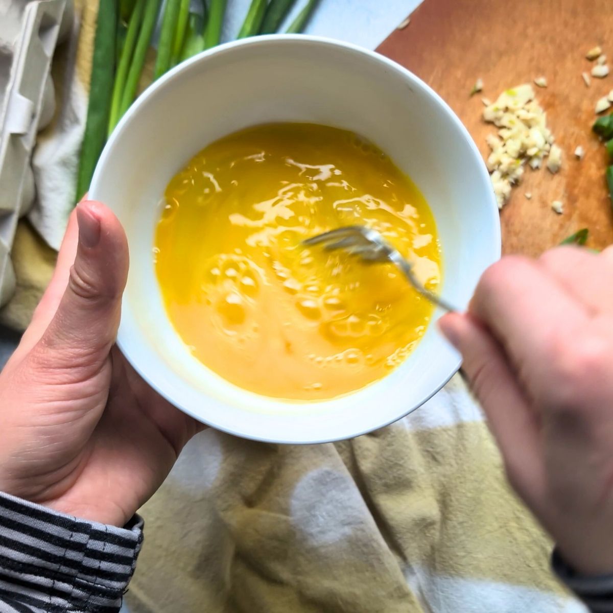 eggs beaten to make egg drop soup, lightly beaten eggs for chinese soup