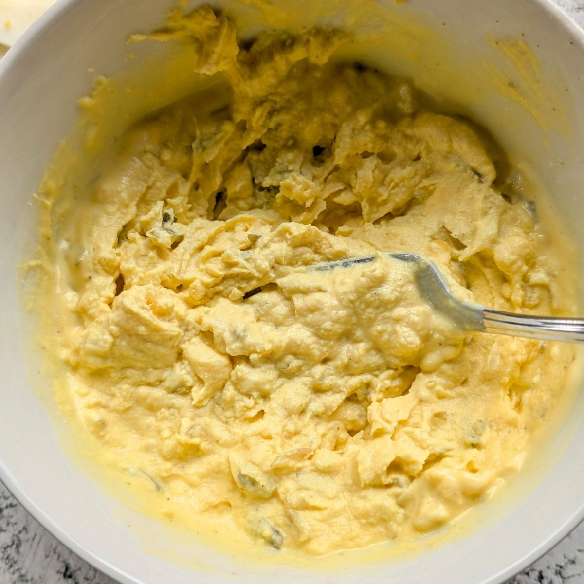 egg yolks mixed with mayo mustard and  with sweet relish