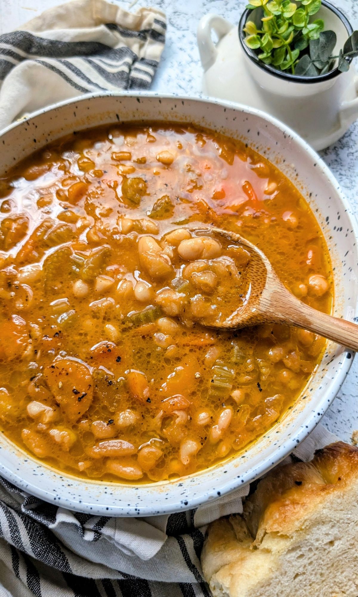 a bowl of fasolatha greek bean soup authentic vegan greek recipes