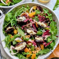 stuffed date salad with arugula and radicchio and blue cheese dates
