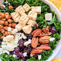 tofu cranberry kale salad with pecans and chickpeas easy lunch ideas