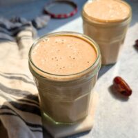 vegan date shake with plant based milk and oats