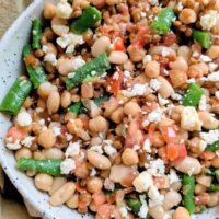creamy italian style bean salad with bruschetta and feta cheese dressing