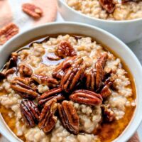 Of crockpot oatmeal with maple syrup and pecans, with cinnamon sugar nuts on top